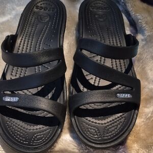 CROCS Black Strappy Slide Sandals